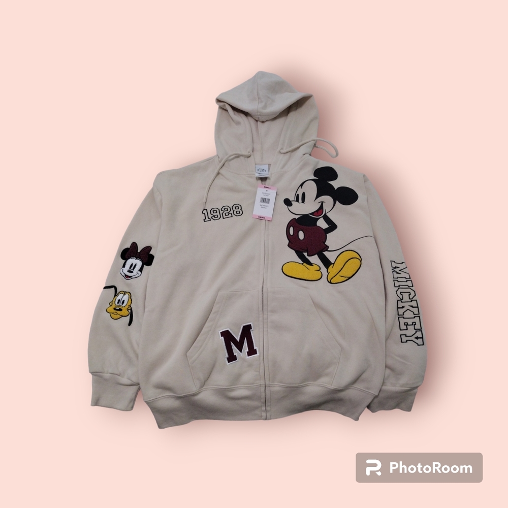 NWT Disney Mickey Mouse Women's S Full Zip Sweatshirt Hoodie Chenille Patches